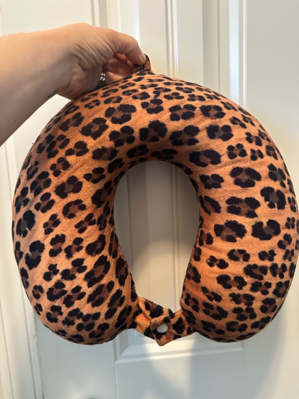 Plush Leopard Print U-Shaped Travel Neck Pillow - Tan & Black